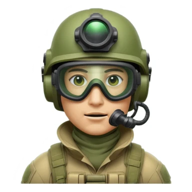 modern soldier in green upgraded equipment, helmet, mask, and night vision goggles, cool and brutal sticker
