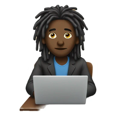 Black-guy-with-dreads-sitting-down-on-chair facing-right-handsided -focused-on-laptop-computer  sticker