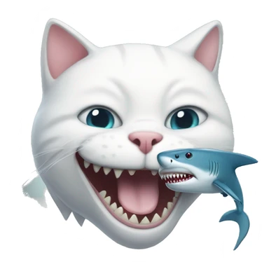 White cat with a shark in the mouth sticker