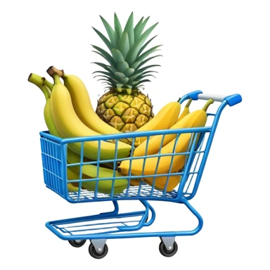 pineapples, mango and bananas in a blue Shopping cart  sticker