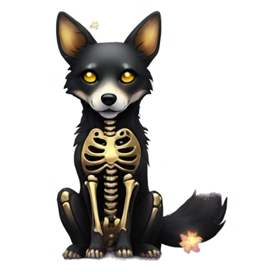 Black iridescent dog fox zombie skeleton gold mechanical nebula galaxy stars flowers fairy lights vintage sticker