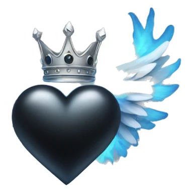 Black colored heart with wings and blue flames and a silver crown sticker