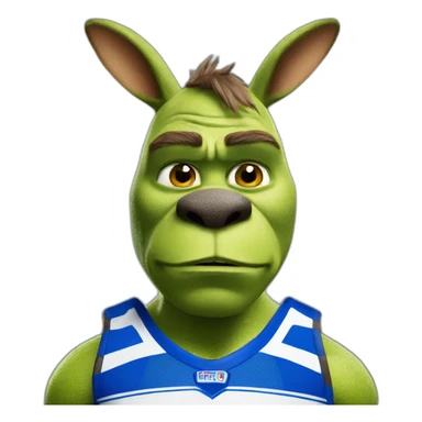 shrek wearing a north melbourne kangaroos AFL jersey sticker