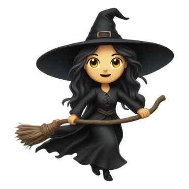 dark long hair witch flying on a broom white skin sticker