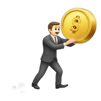 money trap concept, financial risk metaphor. businessman trying to reach a coin with a stone tied to his feet sticker