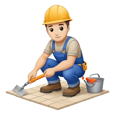 Moldovan builder laying floor tiles, construction worker with a trowel sticker