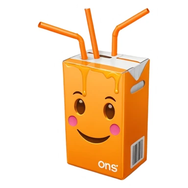 orange juice box with a straw, simple and iconic, modern emoji style sticker