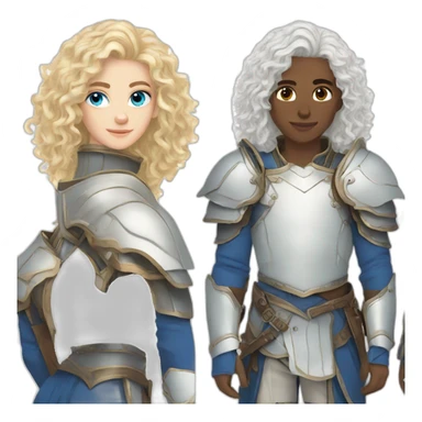 white androgynous guy white long curly hair armor blue eyes sticker