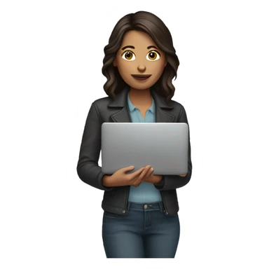 Brunette woman holding laptop  sticker