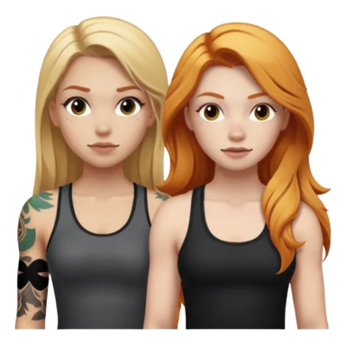 girl with long blonde hair and black tattoos next to a an athletic ginger girl sticker