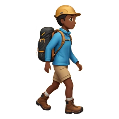 A 3D cartoon hiker silhouette standing on a rocky path at sunset, warm golden light, Memoji-style rendering. inside photo frame sticker