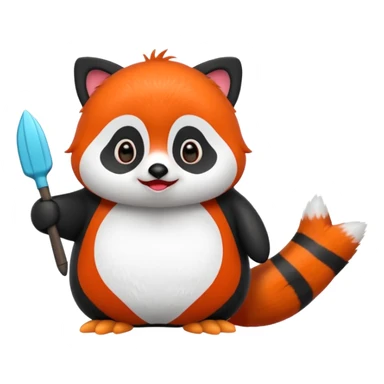 A cartoon  cute cartoon penguin. Next to it is a cartoon red panda holding its flipper  sticker