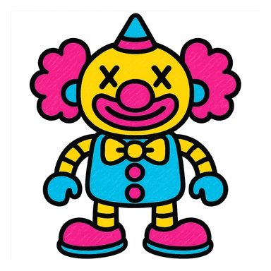 A robot clown in the style of vibrant and pop colors icons sticker