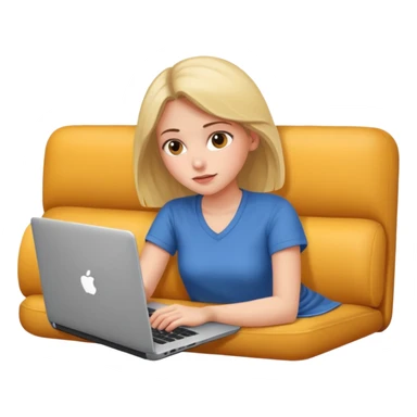A girl is lying on the couch with a laptop, working sticker
