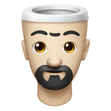 A toilet with a head in it that has a black beard and hair  sticker