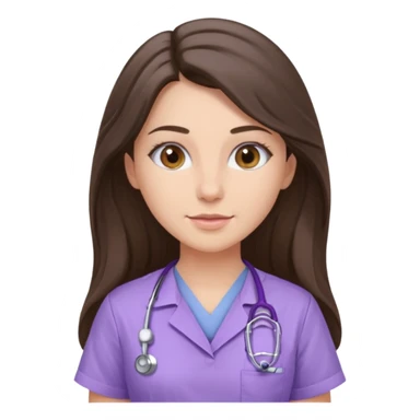 pretty brunette nurse with long hair in lilac scrubs sticker