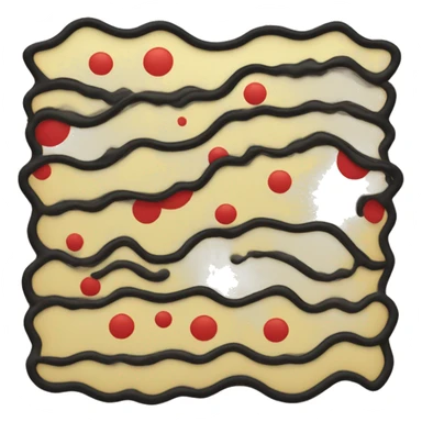 A wavy black and red rectangle with a medium sized yellow circle in the middle sticker