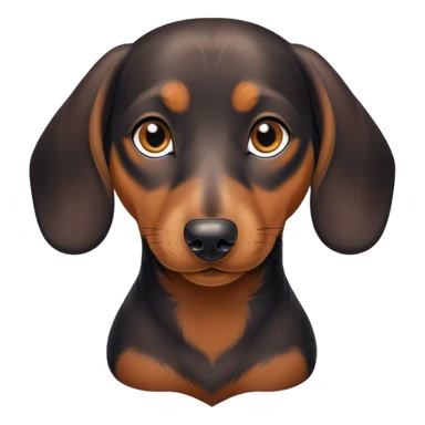 Cinematic Noble blablack and tanck and tan Dachshund Portrait Emoji, Poised and regal, with a long, low-slung build and a smooth, well-groomed black and tan coat, deep-set soulful brown eyes, Simplified yet sharp and sophisticated features, highly detailed, glowing with a soft, dignified glow, high shine, intelligent and determined, stylized with an air of charm, focused and attentive, soft glowing outline, capturing the essence of a watchful and confident companion, so majestic it feels as though it could slide out of the screen with effortless authority! sticker