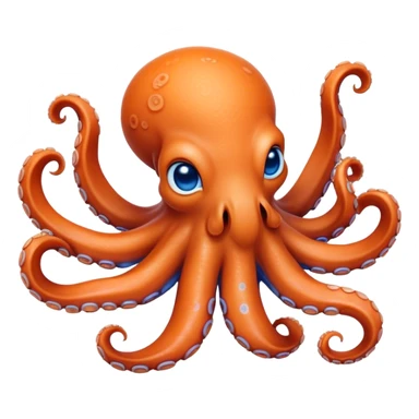 Cinematic Realistic Cute Octopus Portrait Emoji, Head tilted playfully and inquisitively, featuring a gracefully curving, compact body in vibrant orange adorned with delicate blue rings, and a charming, expressive face with round, sparkling eyes full of curious wonder; rendered with lifelike detail and soft natural highlights, high shine, affectionate and enchanting, styled with a touch of whimsical ocean magic, soft glowing outline, capturing the essence of a mischievous yet lovable octopus that seems poised to slither playfully into your arms! sticker