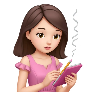 girl taking notes in pink thones and smell a fragance sticker