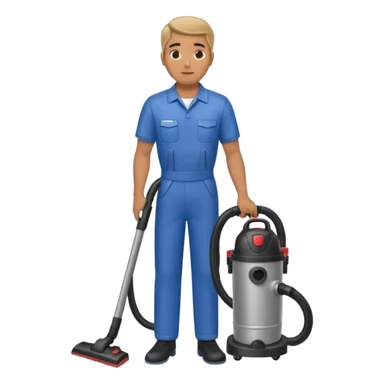 técnico de limpieza hombre sujetando una aspiradora de agua (medio cuerpo) sticker