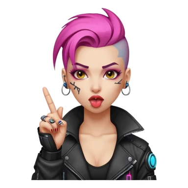 Woman with her tongue out in cyberpunk clothing and giving the middle finger. Looking naughty. sticker