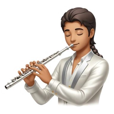 Cinematic Realistic Flute, polished silver metal with precise keywork, soft reflections of warm light dancing along its length, a musician’s delicate fingers pressing the keys, glowing with a sleek and elegant charm. sticker