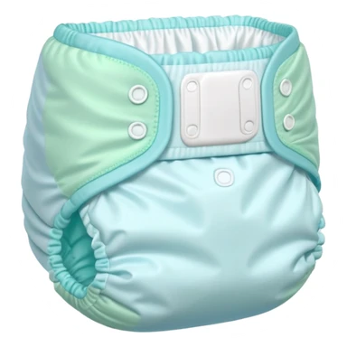 single disposable baby diaper, slightly curved and puffed, soft white material with light pastel blue or green edges, elastic leg bands, folded sides, no baby or extras, soft lighting, subtle shadows, emoji scale sticker