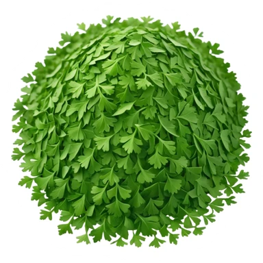 loose scatter of finely chopped dried parsley leaves with flat jagged shapes and soft matte texture, color ranges from bright to muted green, slight curl and crispness suggesting freshness preserved, no jar spoon or extras, just the herb, soft lighting, subtle shadows, emoji scale sticker