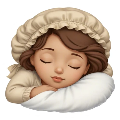 Light skinned girl with coily brown hair ghat matches her skin tone, sleeping with a bonnet on but a lil hair is out  sticker