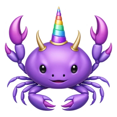 a cute purple crab with a unicorn horn. the crab shouldn't have a face sticker