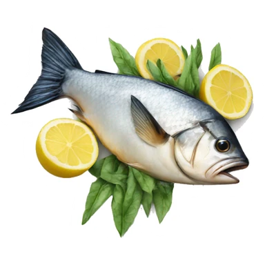 Realistic grilled fish with lemon on the side sticker