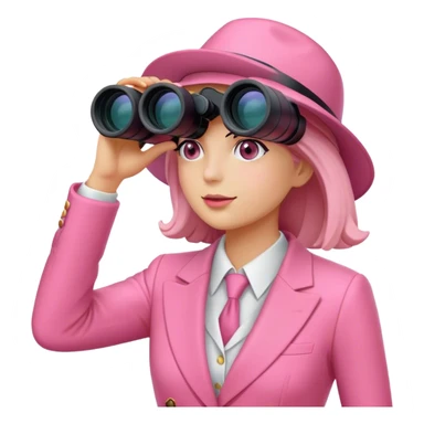 woman in a pink suit looking through binoculars, front view sticker