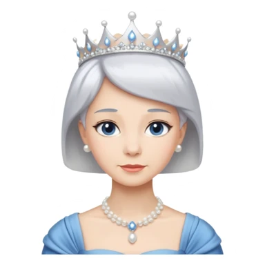 Queen with white short hair – silver tiara, pearl necklace, elegant gown, blue dress sticker
