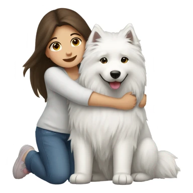 Girl brunette long hair hugging samoyeds  sticker
