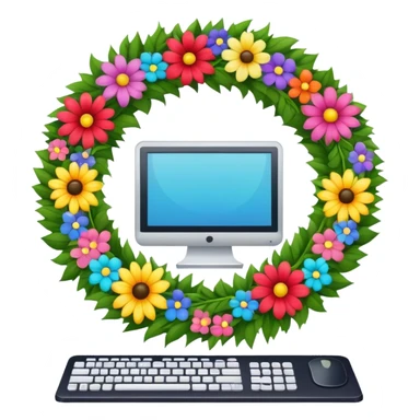 funeral wreath next to a computer sticker