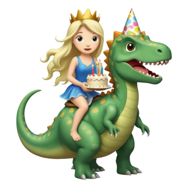 Fairy riding a dinosaur presenting a birthday cake sticker