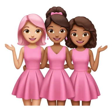 3 besties with professional glammed up looks wearing pink, medium skin tone smiling big sticker