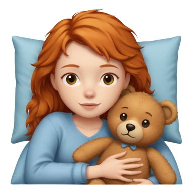 ginger girl cuddle in bed with teddy sticker