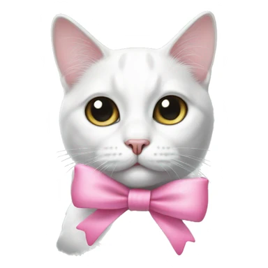 White cat with black spots and a pink bow sticker