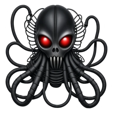 organic black wires merging into a monstrous creature, draped in black rags and bondage, Giger-esque sticker