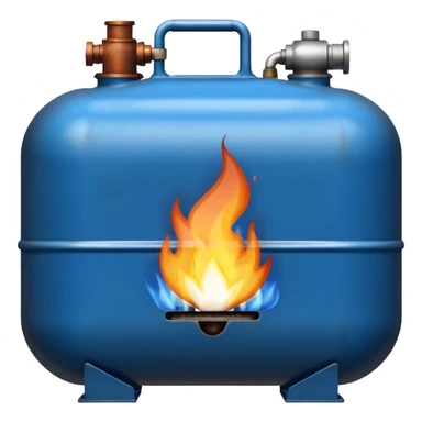 generate a realistic rust-free metal natural gas tank with blue fire on it sticker