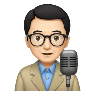 Un locutor de radio,edad avanzada,  pelo negro, con gafas, sticker