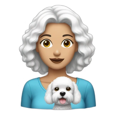 mujer piel blanca pelo negro con perro bichon blanco sticker
