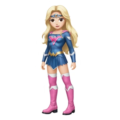 Wonderwoman, long blond hair with pink highlights, black-pink leather outfit, white knee high boots sticker