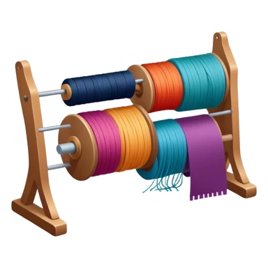 Weaving icon, spools of yarn, fabric swatches, sewing patterns, and finished clothes, minimalistic style, clean lines, transparent background. sticker
