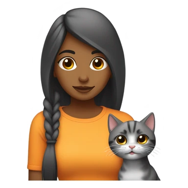 chica pelinegra con un gato gris con subtono naranjo  sticker