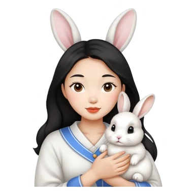 Beautiful Asian woman holding Dutch bunny  sticker