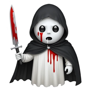 make a ghost face emoji with a cloak on and a bloody knife from the movie scream sticker