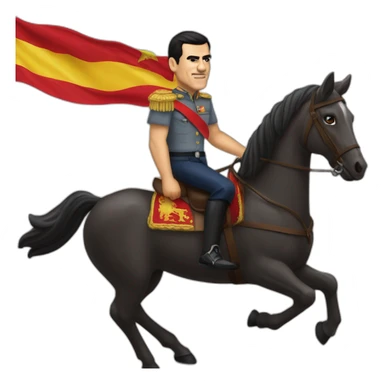 Pedro Sánchez subido a caballo envuelto en la bandera de España sticker